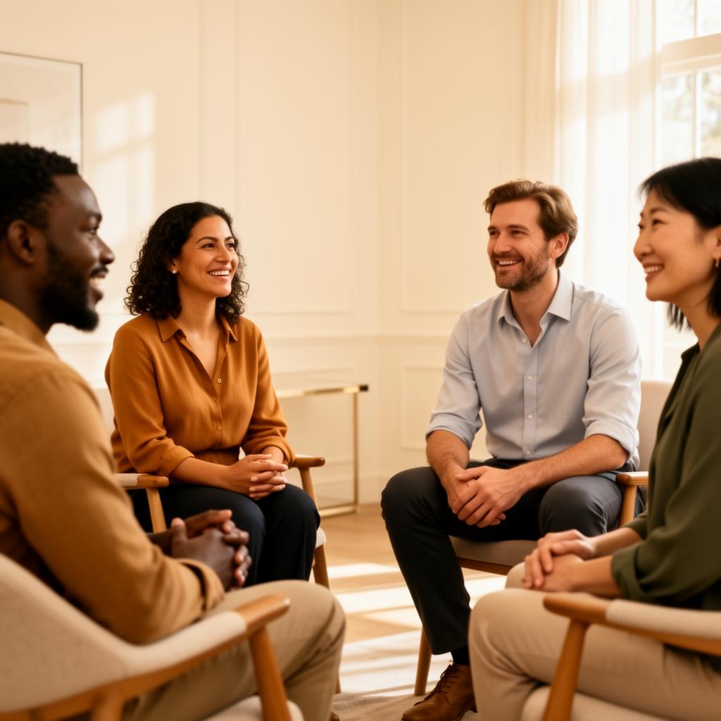Diverse group of adults in a supportive discussion circle