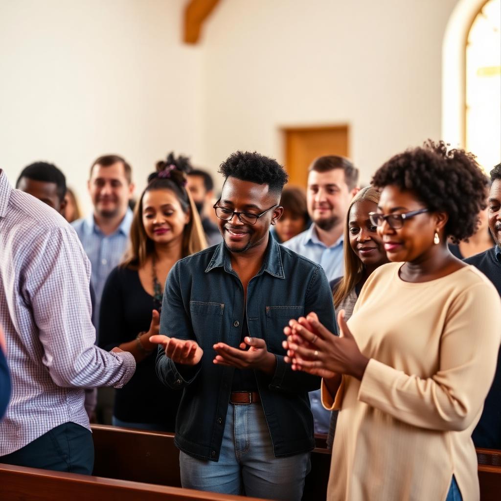 Diverse church community gathered together