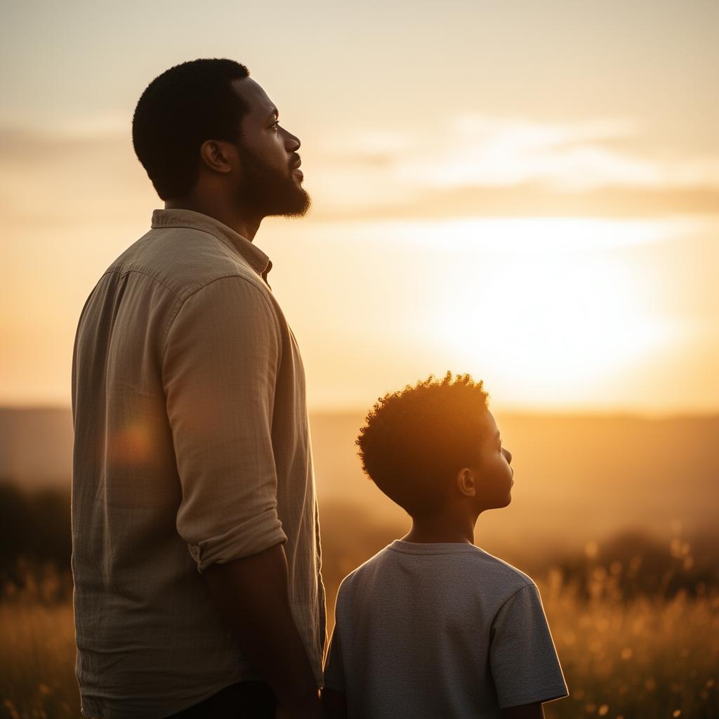Father and son looking toward a bright future together