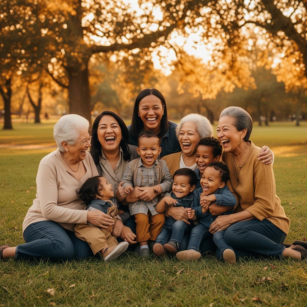 Multi-generational diverse family enjoying time together