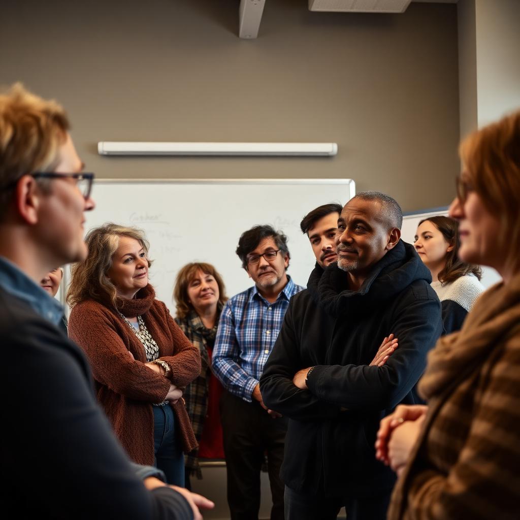 Diverse adults engaged in a workshop